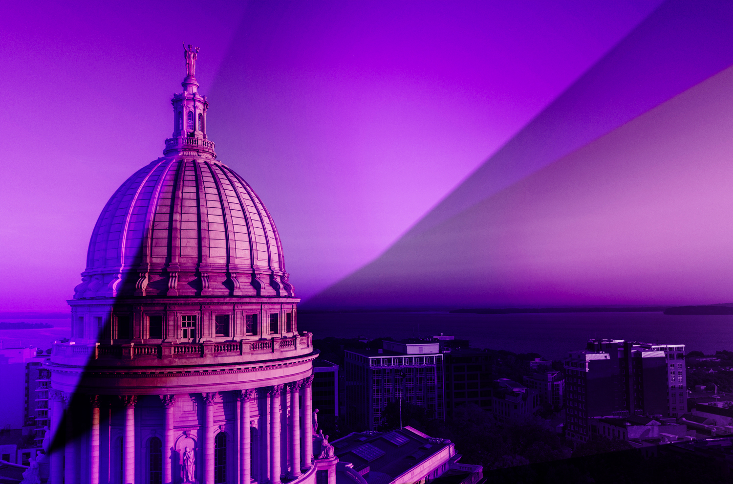 Wisconsin Capitol building dome with purple overcast