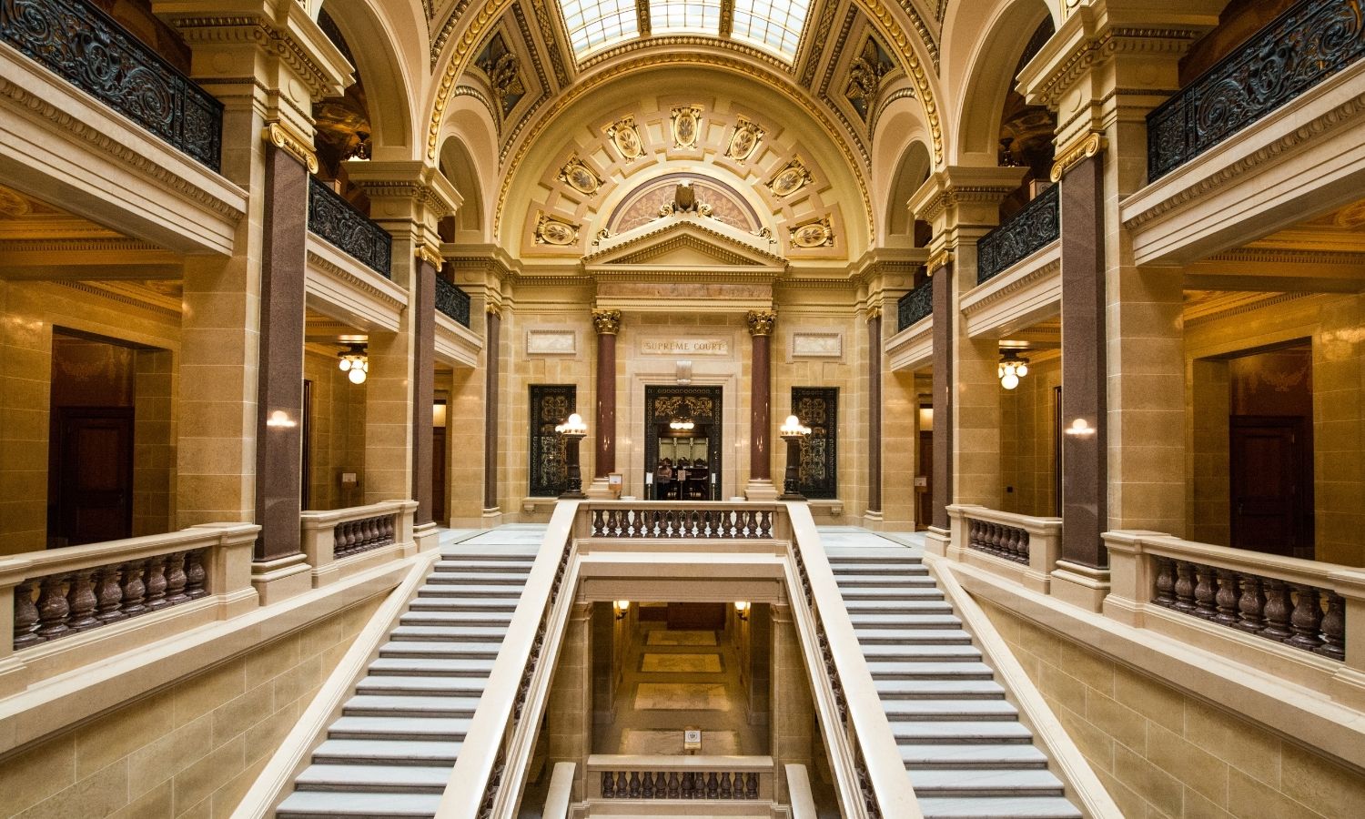 Interior view of staircase inside Wisconsin Capitol building