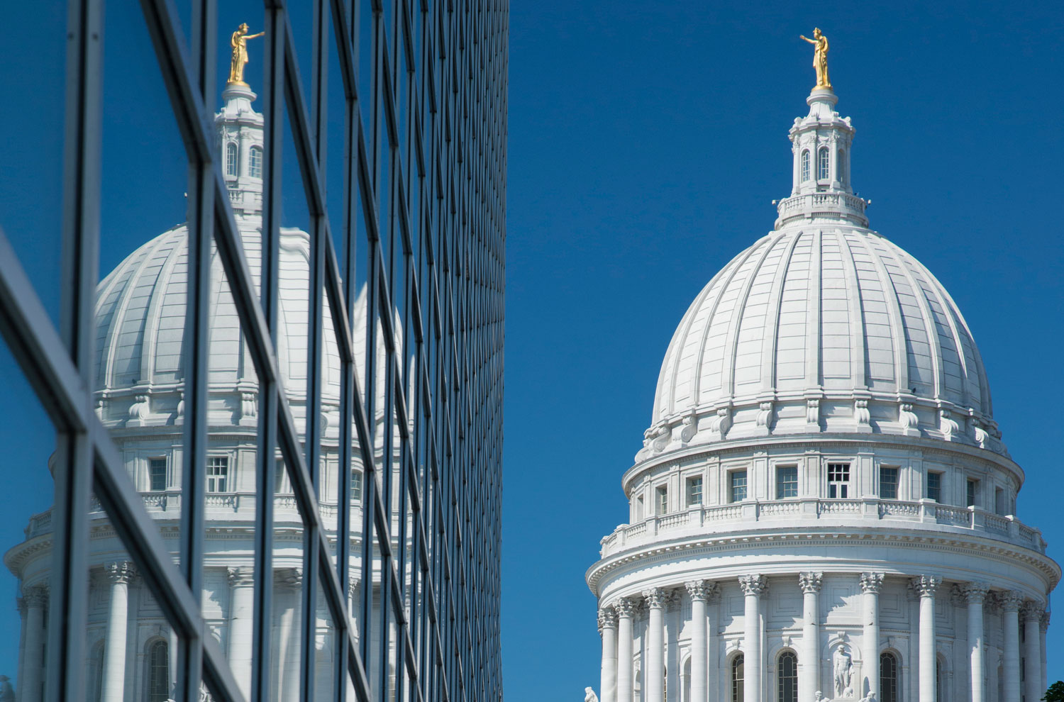 Madison Capitol building dome on a sunny day